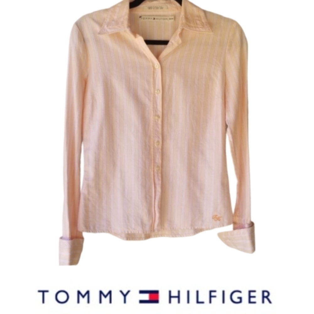 Tommy Hilfiger Vintage Stripe Longsleeve Dress Shirt in Orange, Size XS
